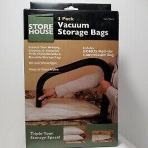 STOREHOUSE Reusable Vacuum Storage Bags, 3 Pack + Bonus Roll Up Compression Bag